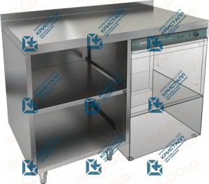 Стол закрытый с трех сторон под посудомоечную машину с полкой, с бортом  HICOLD  НБМСЗОКП-12/6БП
