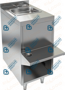 Стол закрытый с полкой под блендер и рукомойником, с бортом  HICOLD  НБМБП-4/6Б