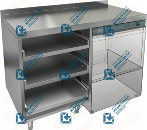 Стол для корзин с бокалами и крылом под посудомойку, с бортом  HICOLD  НБМКБКП-12/7БП