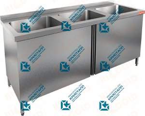 Стол нержавеющий с распашными дверцами и моечными ваннами  HICOLD  НСЗ3М-18/6Б